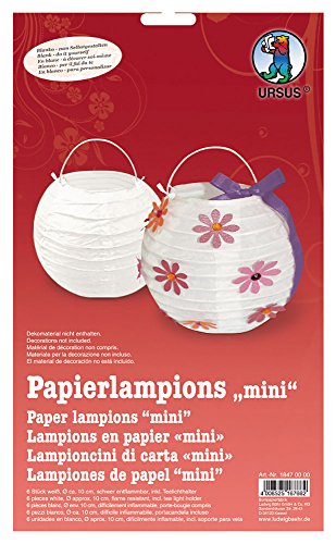 Ursus 18470000 - Blanco Papierlampion Mini, weiß, Durchmesser, ca. 10 cm, 6 Stück, schwe entflammbar, inklusive Teelichthalter, zum Selbstgestalten, ideal für den nächsten Laternenlauf von Ursus