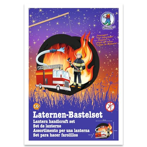 Ursus 18710016F - Laternen-Bastelset Easy Line, Feuerwehr, ca. 21,8 x 21 x 10,3 cm, Set zum Basteln einer Laterne, inklusive Schritt für Schritt Anleitung, ideal für den nächsten Laternenlauf von Ursus