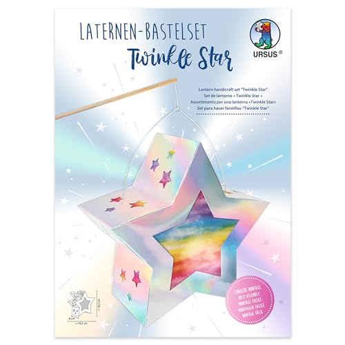 Ursus 18790001F - Laternen Bastelset, Twinkle Star, Silber, ca. 19,3 x 18,3 x 8 cm, Set zum Erstellen einer selbstgebastelten Stern-Laterne, aus Karton 350 g/m² und Transparentpapier 110 g/m² von Ursus