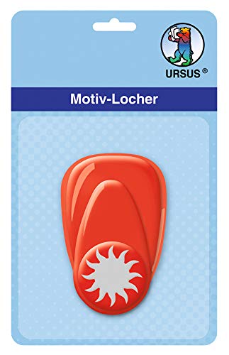 Ursus 19470005 - Motivlocher mit Hebel klein, Sonne, rot, ausgestanztes Motiv ca. 16 mm, aus Kunststoff mit Metallstanze, geeignet für Grammaturen von 160 220 g /qm von Ursus