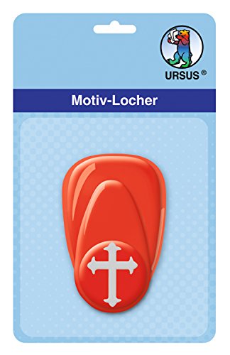 Ursus 19470054 - Motivlocher mit Hebel klein, Kreuz 1, rot, ausgestanztes Motiv ca. 16 mm, aus Kunststoff mit Metallstanze, geeignet für Grammaturen von 160 220 g /qm von Ursus