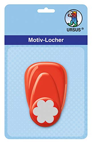 Ursus 19470055 - Motivlocher mit Hebel klein, Blume, rot, ausgestanztes Motiv ca. 16 mm, aus Kunststoff mit Metallstanze, geeignet für Grammaturen von 160 220 g /qm von Ursus