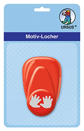 Ursus 19470062 - Motivlocher mit Hebel klein, Baby Hände, rot, ausgestanztes Motiv ca. 16 mm, aus Kunststoff mit Metallstanze, geeignet für Grammaturen von 160 220 g /qm von Ursus