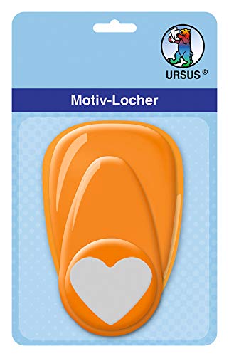 Ursus 19480001 - Motivlocher mit Hebel mittel, Herz, orange, ausgestanztes Motiv ca. 25,4 mm, aus Kunststoff mit Metallstanze, geeignet für Grammaturen von 160 220 g /qm von Ursus