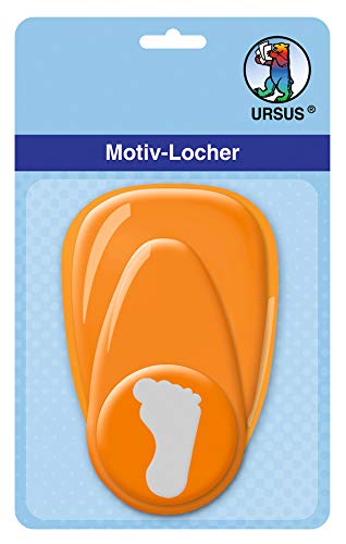 Ursus 19480002 - Motivlocher mit Hebel mittel, Fuß, orange, ausgestanztes Motiv ca. 25,4 mm, aus Kunststoff mit Metallstanze, geeignet für Grammaturen von 160 220 g /qm von Ursus