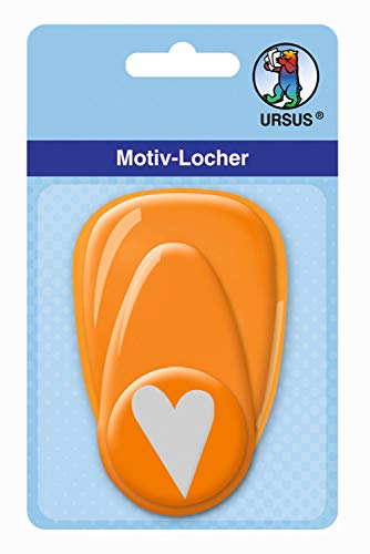 Ursus 19480010 - Motivlocher mit Hebel mittel, Herz, orange, ausgestanztes Motiv ca. 25,4 mm, aus Kunststoff mit Metallstanze, geeignet für Grammaturen von 160 220 g /qm von Ursus