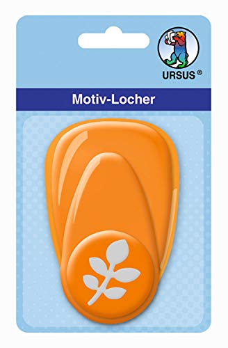 Ursus 19480019 - Motivlocher mit Hebel mittel, Blattzweig, orange, ausgestanztes Motiv ca. 25,4 mm, aus Kunststoff mit Metallstanze, geeignet für Grammaturen von 160 220 g /qm von Ursus