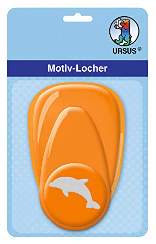 Ursus 19480022 - Motivlocher mit Hebel mittel, Delphin, orange, ausgestanztes Motiv ca. 25,4 mm, aus Kunststoff mit Metallstanze, geeignet für Grammaturen von 160 220 g /qm von Ursus