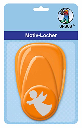 Ursus 19480028 - Motivlocher mit Hebel mittel, Engel, orange, ausgestanztes Motiv ca. 25,4 mm, aus Kunststoff mit Metallstanze, geeignet für Grammaturen von 160 220 g /qm von Ursus