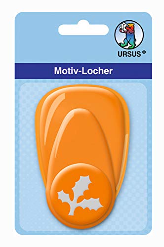 Ursus 19480029 - Motivlocher mit Hebel mittel, Ilex Blatt, orange, ausgestanztes Motiv ca. 25,4 mm, aus Kunststoff mit Metallstanze, geeignet für Grammaturen von 160 220 g /qm von Ursus