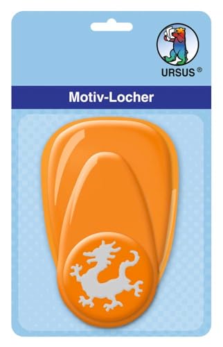 Ursus 19480040 - Motivlocher mit Hebel mittel, Drache, orange, ausgestanztes Motiv ca. 25,4 mm, aus Kunststoff mit Metallstanze, geeignet für Grammaturen von 160 220 g /qm, keine von Ursus