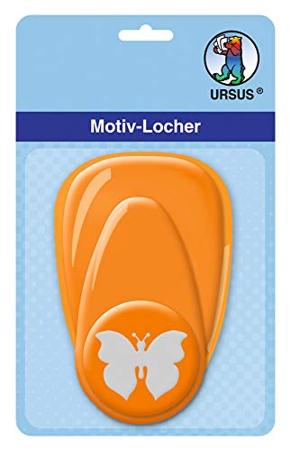 Ursus 19480046 - Motivlocher mit Hebel mittel, Schmetterling, orange, ausgestanztes Motiv ca. 25,4 mm, aus Kunststoff mit Metallstanze, geeignet für Grammaturen von 160 220 g /qm von Ursus