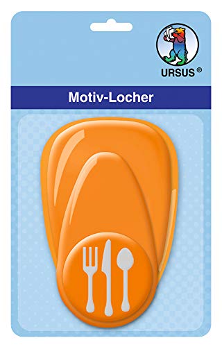 Ursus 19480052 - Motivlocher mit Hebel mittel, Menü, orange, ausgestanztes Motiv ca. 25,4 mm, aus Kunststoff mit Metallstanze, geeignet für Grammaturen von 160 220 g /qm von Ursus