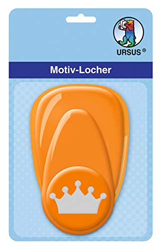 Ursus 19480053 - Motivlocher mit Hebel mittel, Krone, orange, ausgestanztes Motiv ca. 25,4 mm, aus Kunststoff mit Metallstanze, geeignet für Grammaturen von 160 220 g /qm von Ursus