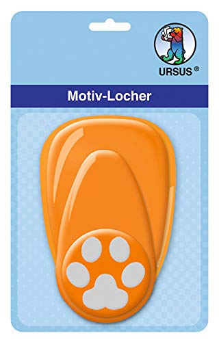 Ursus 19480056 - Motivlocher mit Hebel mittel, Pfote, orange, ausgestanztes Motiv ca. 25,4 mm, aus Kunststoff mit Metallstanze, geeignet für Grammaturen von 160 220 g /qm von Ursus