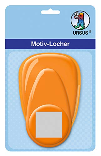 Ursus 19480058 - Motivlocher mit Hebel mittel, Quadrat, orange, ausgestanztes Motiv ca. 25,4 mm, aus Kunststoff mit Metallstanze, geeignet für Grammaturen von 160 220 g /qm von Ursus