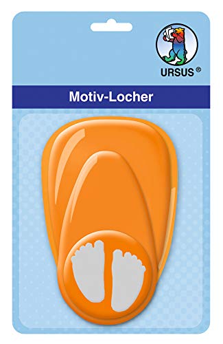 Ursus 19480061 - Motivlocher mit Hebel mittel, Baby Füße, orange, ausgestanztes Motiv ca. 25,4 mm, aus Kunststoff mit Metallstanze, geeignet für Grammaturen von 160 220 g /qm von Ursus