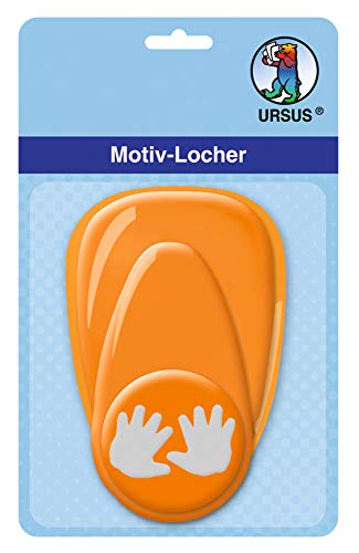 Ursus 19480062 - Motivlocher mit Hebel mittel, Baby Hände, orange, ausgestanztes Motiv ca. 25,4 mm, aus Kunststoff mit Metallstanze, geeignet für Grammaturen von 160 220 g /qm von Ursus