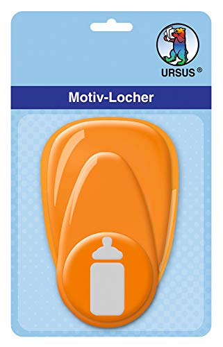 Ursus 19480063 - Motivlocher mit Hebel mittel, Baby Flasche, orange, ausgestanztes Motiv ca. 25,4 mm, aus Kunststoff mit Metallstanze, geeignet für Grammaturen von 160 220 g /qm von Ursus