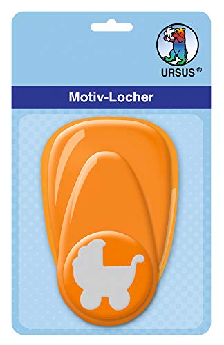 Ursus 19480065 - Motivlocher mit Hebel mittel, Kinderwagen, orange, ausgestanztes Motiv ca. 25,4 mm, aus Kunststoff mit Metallstanze, geeignet für Grammaturen von 160 220 g /qm von Ursus