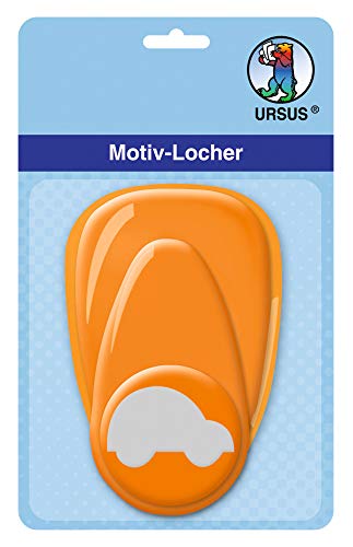 Ursus 19480066 - Motivlocher mit Hebel mittel, Spielzeugauto, orange, ausgestanztes Motiv ca. 25,4 mm, aus Kunststoff mit Metallstanze, geeignet für Grammaturen von 160 220 g /qm von Ursus