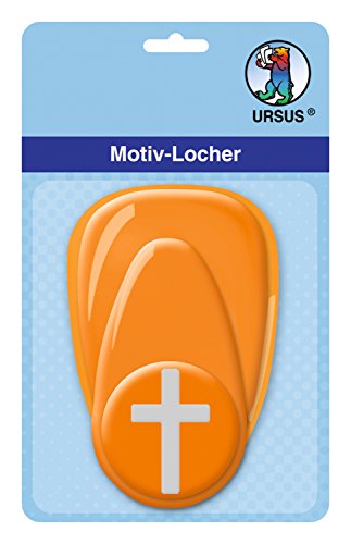 Ursus 19480069 - Motivlocher mit Hebel mittel, Kreuz 2, orange, ausgestanztes Motiv ca. 25,4 mm, aus Kunststoff mit Metallstanze, geeignet für Grammaturen von 160 220 g /qm von Ursus