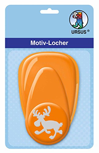 Ursus 19480077 - Motivlocher mit Hebel mittel, Elch 1, orange, ausgestanztes Motiv ca. 25,4 mm, aus Kunststoff mit Metallstanze, geeignet für Grammaturen von 160 220 g /qm von Ursus