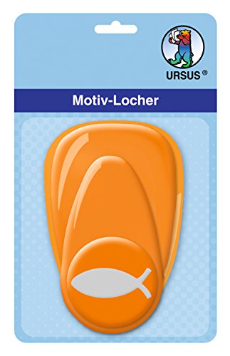 Ursus 19480086 - Motivlocher mit Hebel mittel, Fisch, orange, ausgestanztes Motiv ca. 25,4 mm, aus Kunststoff mit Metallstanze, geeignet für Grammaturen von 160 220 g /qm von Ursus