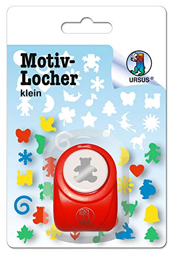 Ursus 19500018 - Motivlocher klein, Bär, aus rotem Kunststoff mit Metallstanze, Durchmesser ca. 16 mm, für Papierqualitäten von 160-220 g/qm, mit Druckknopffunktion für eine einfache Handhabung von Ursus