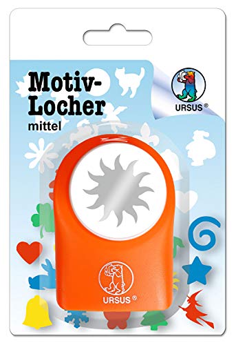 Ursus 19520005 - Motivlocher mittel, Sonne, aus Kunststoff mit Metallstanze, Durchmesser ca. 25,4 mm, für Papierqualitäten von 160-220 g/qm, mit Druckknopffunktion für eine einfache Handhabung von Ursus