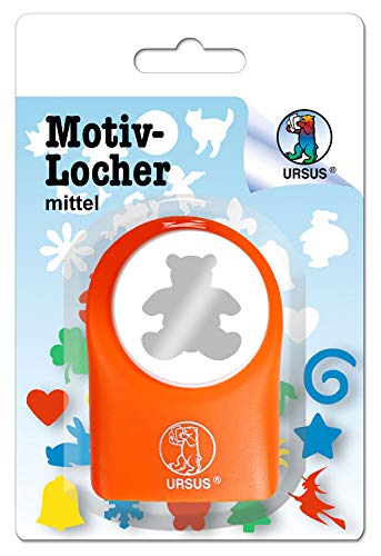 Ursus 19520018 - Motivlocher mittel, Bär, aus orangenem Kunststoff mit Metallstanze, Durchmesser ca. 25,4 mm, für Papierqualitäten von 160-220 g/qm, mit Druckknopffunktion für eine einfache Handhabung von Ursus