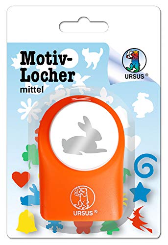 Ursus 19520023 - Motivlocher mittel, Hase, aus Kunststoff mit Metallstanze, Durchmesser ca. 25,4 mm, für Papierqualitäten von 160-220 g/qm, mit Druckknopffunktion für eine einfache Handhabung von Ursus