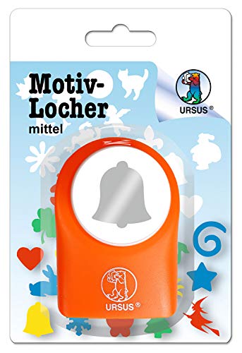 Ursus 19520029 - Motivlocher mittel, Glocke, aus orangenem Kunststoff mit Metallstanze, Durchmesser ca. 25,4 mm, für Papierqualitäten von 160 220 g/qm, mit Druckknopffunktion für einfache Handhabung von Ursus