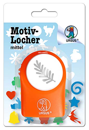 Ursus 19520033 - Motivlocher mittel, Farnblatt, aus orangenem Kunststoff mit Metallstanze, Durchmesser ca. 25,4 mm, für Papierqualitäten von 160-220 g/qm, mit Druckknopffunktion von Ursus