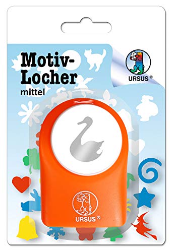 Ursus 19520041 - Motivlocher mittel, Schwan, aus orangenem Kunststoff mit Metallstanze, Durchmesser ca. 25,4 mm, für Papierqualitäten von 160 - 220 g/qm, mit Druckknopffunktion für einfache Handhabung von Ursus