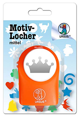 Ursus 19520053 Motivlocher mittel, Krone, aus orangenem Kunststoff mit Metallstanze, Durchmesser ca. 25,4 mm, für Papierqualitäten von 160-220 g/qm, mit Druckknopffunktion für eine einfache Handhabung von Ursus