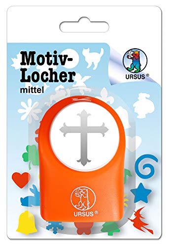 Ursus 19520054 - Motivlocher mittel, Kreuz, aus Kunststoff mit Metallstanze, Durchmesser ca. 25,4 mm, für Papierqualitäten von 160-220 g/qm, mit Druckknopffunktion für eine einfache Handhabung von Ursus