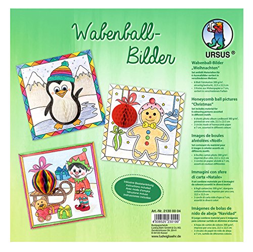 Ursus 21300004 - Wabenball Bilder, Weihnachten, 300 g/qm, 6 Ausmalbilder, einseitig Bedruckt mit niedlichen Motiven zum Ausmalen, inklusive Bastelanleitung, für Jungen und Mädchen von Ursus