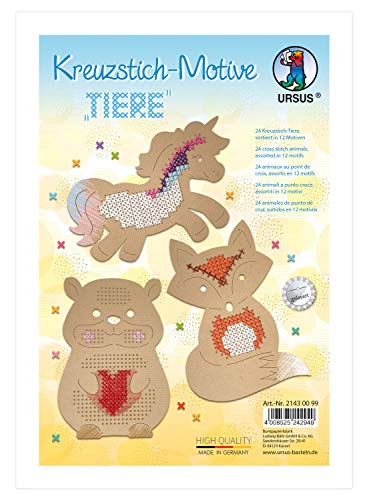 Ursus 21430099 - Kreuzstich Tiere, mit 24 Blatt Kraftkarton 250 g/qm, in 12 verschiedenen Motiven, inklusive Bastelanleitung, ideal für Strickanfänger, braun von Ursus