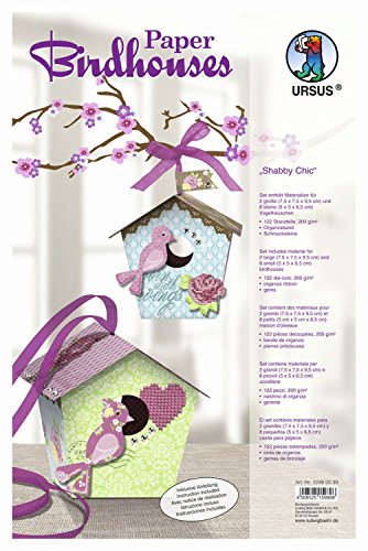 Ursus 22460099 - Paper Birdhouses, Shabby Chic, Material für 2 große und 8 kleine Vogelhäuschen, beidseitig bedruckt, vorgestanzt und genutet, inklusive Bastelanleitung von Ursus