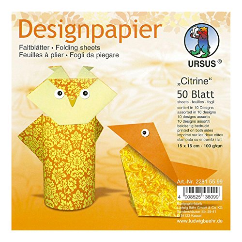 Ursus 22815599 - Designpapier, beidseitig bedruckt, 50 Blatt, 15 x 15 cm, citrine von Ursus