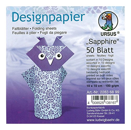 Ursus 22836899F - Designpapier, beidseitig bedruckt, 50 Blatt, 10 x 10 cm, saphire von Ursus