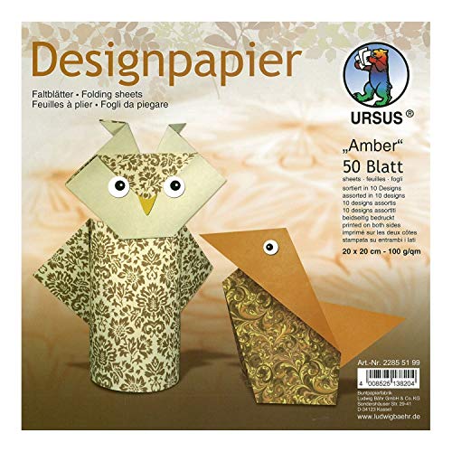 Ursus 22855199 - Designpapier, beidseitig bedruckt, 50 Blatt, 20 x 20 cm, amber von Ursus