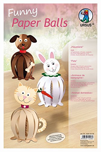 Ursus 23250099 - Funny Paper Balls Haustiere, Material für 6 Funny Paper Balls, Durchmesser ca. 7 8 cm, 30 Papierstreifen mit Zubehör, vorgelocht, inklusive Bastelanleitung, für Kinder von Ursus