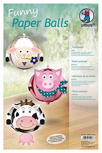 Ursus 23260099 - Funny Paper Balls Farmtiere, Material für 6 Funny Paper Balls, Durchmesser ca. 7 8 cm, 30 Papierstreifen mit Zubehör, vorgelocht, inklusive Bastelanleitung, für Kinder von Ursus