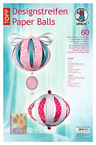 Ursus 23570099 - Designstreifen Paper Balls Inga, Material für bis zu 8 Paper Balls, Durchmesser ca. 10 cm, 60 Streifen mit Zubehör, ideal zum Basteln von individuellen Weihnachtskugeln von Ursus