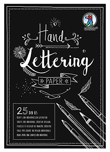 Ursus 24929290 - Handlettering Paper, schwarz, DIN A5, 210 g/qm, 25 Blatt Tonkarton, ideale Grundlage zum individuellen Gestalten von Buchstaben von Ursus