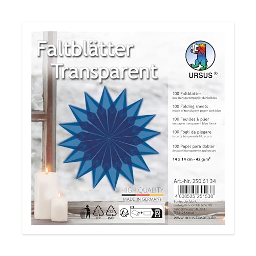 Ursus 2506100 - Faltblätter aus dunkelblauem Transparentpapier, ca. 14 x 14 cm, 42 g/m², 100 Blatt, zum Falten von transparent schimmernden Figuren, durchgefärbt, Dunkelblau von Ursus