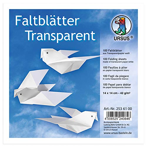 Ursus 2536100 - Faltblätter Transparentpapier, weiß, 42 g, ca. 14 x 14 cm, 100 Blatt von Ursus