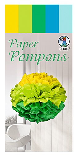 Ursus 27000002 Paper Pompons Set 2, aus Seidenpapier 20 g/qm, ca. 50 x 70 cm, 10 Bogen in 5 verschiedenen Farben, inklusive Bastelanleitung, ideale Dekoration für jede Party von Ursus